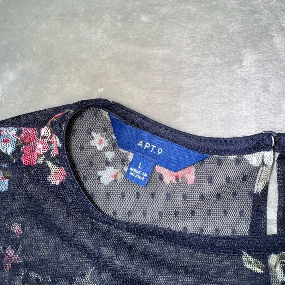 Apt. 9 Navy Mesh Top with Floral Accents